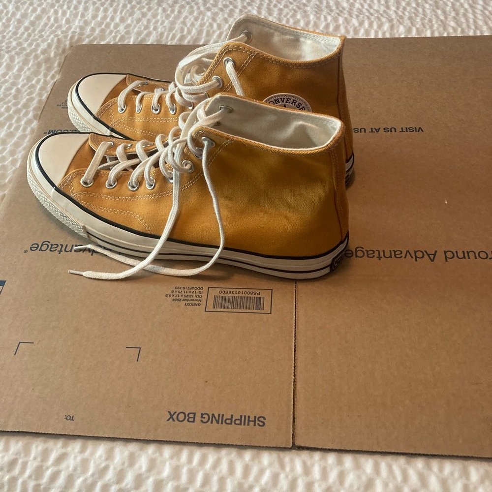 Converse High Top Sneakers in Cream with Mustard Trim - Picture 5 of 6